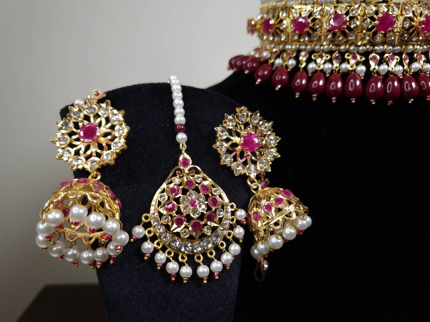Shahi Aura Ruby Choker Set with Tikka