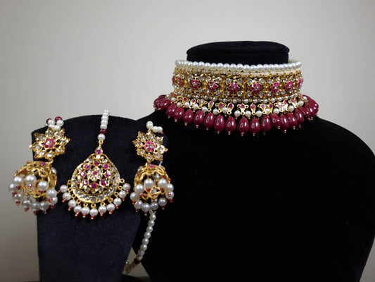 Zareen Ruby Choker Set With Tikka