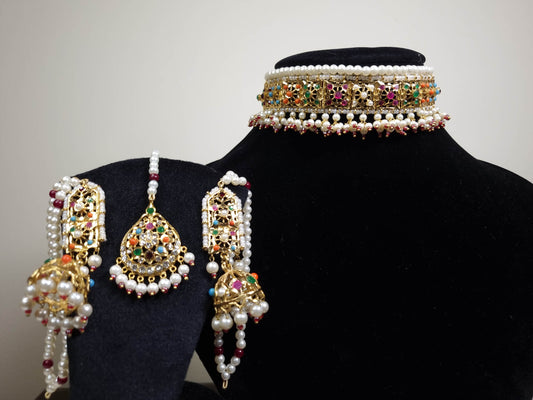 Nazakat Naurattan Choker Set with Tikka