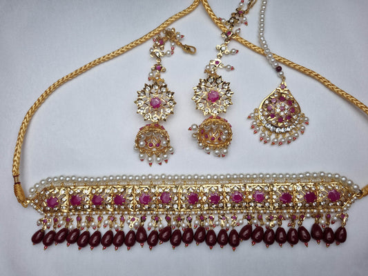 Shahi Aura Ruby Choker Set with Tikka