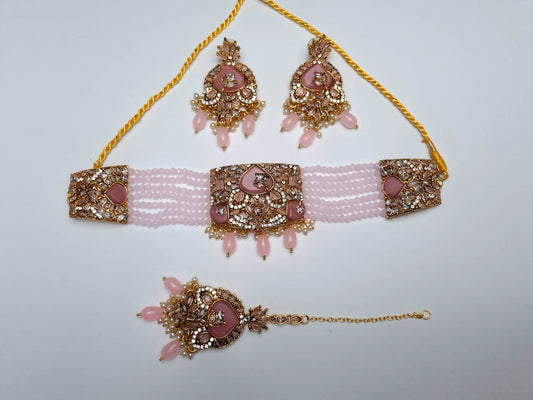 Blush Pearl Elegance Choker Set with Tikka