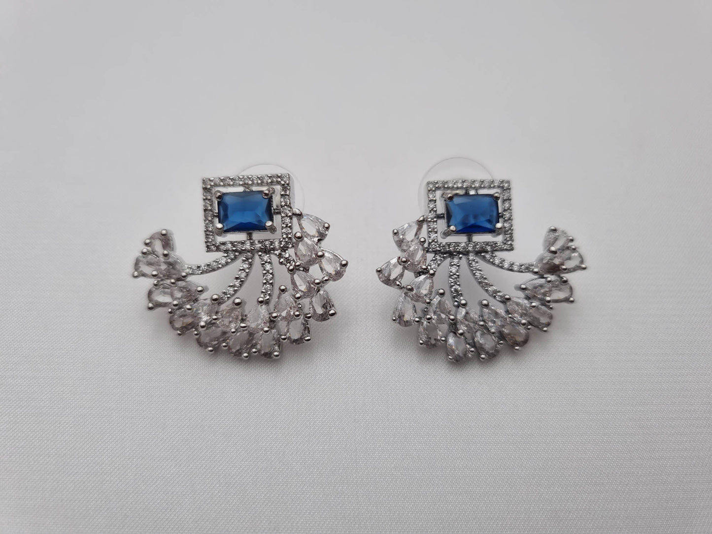 Blue Sapphire Fan Stud Earrings
