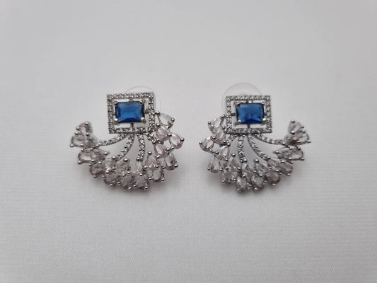 Blue Sapphire Fan Stud Earrings