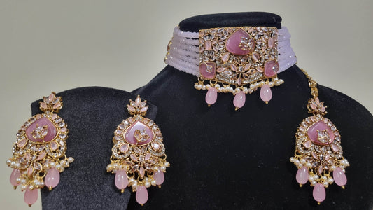 Blush Pearl Elegance Choker Set with Tikka