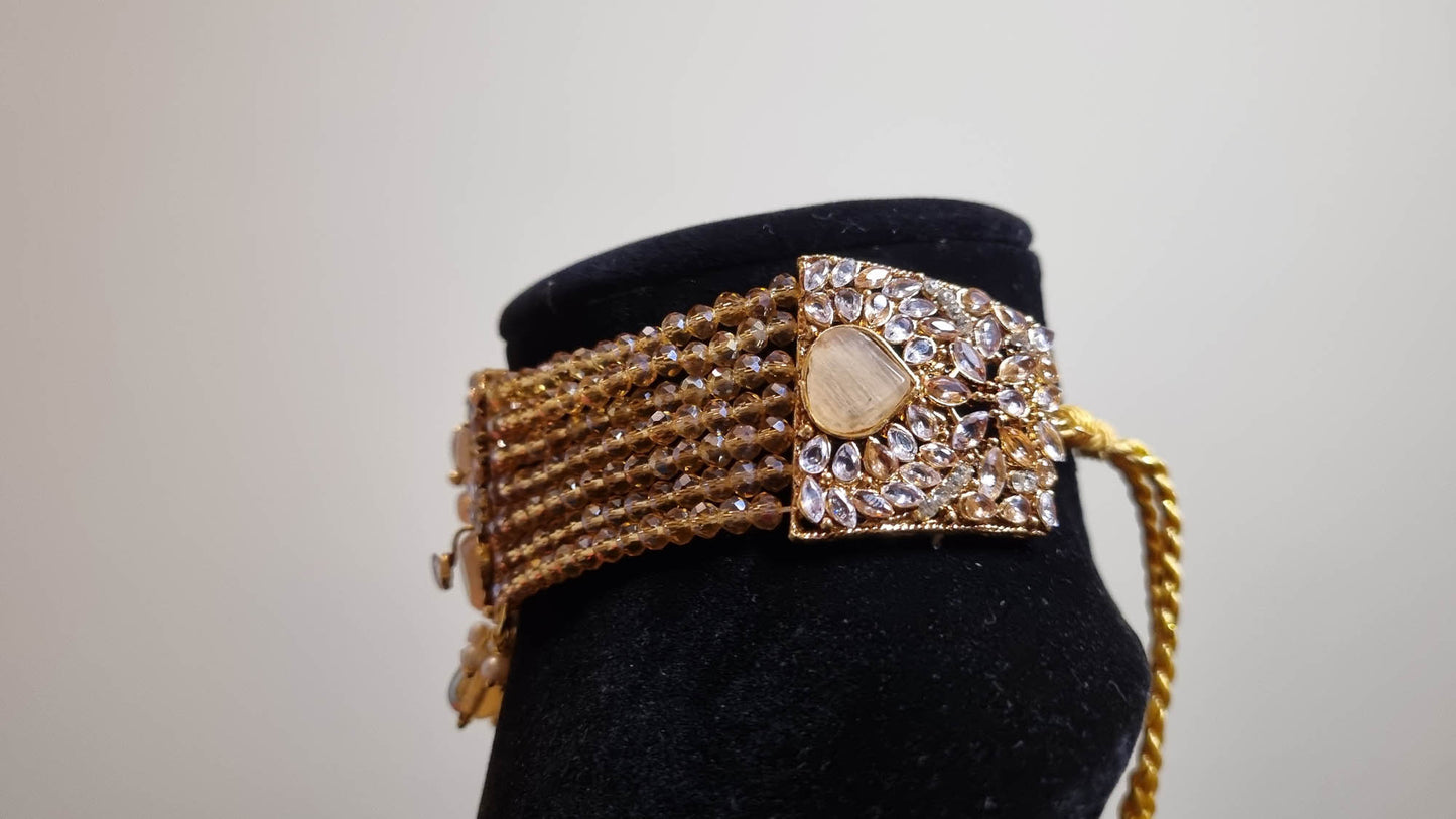 Golden Pearl Blossom Choker Set with Tikka