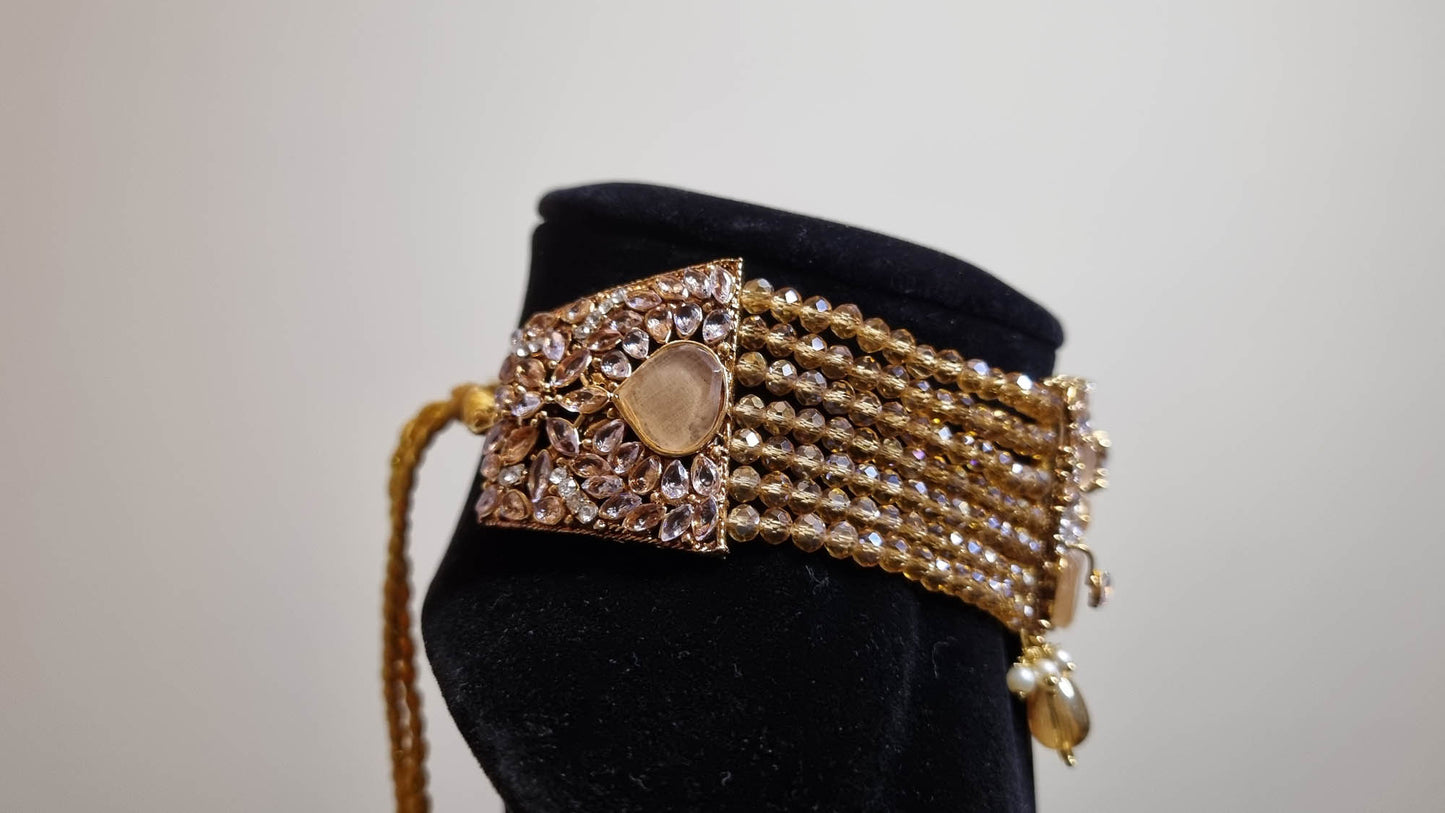 Golden Pearl Blossom Choker Set with Tikka