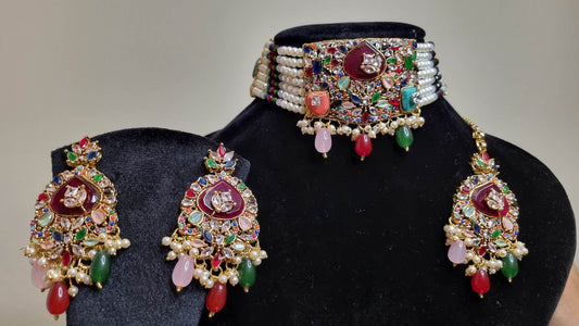 Regal Multicolor Pearl Choker Set with Tikka